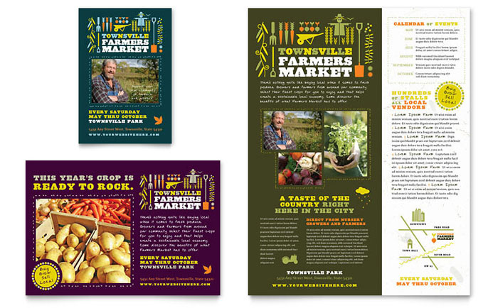 Farmers Market Flyer & Ad Template Design - InDesign, Illustrator, Word, Publisher, Pages, QuarkXPress, CorelDraw