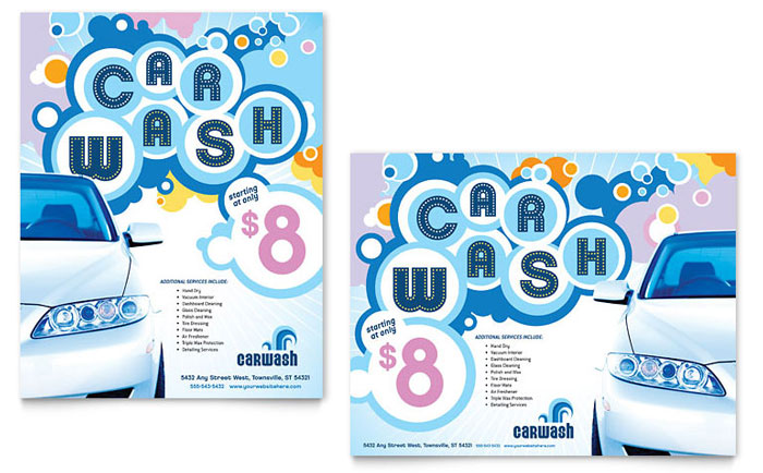 Car Wash Poster Template Design - InDesign, Illustrator, Word, Publisher, Pages, QuarkXPress, CorelDraw