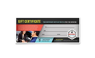 Auto Mechanic Gift Certificate Template