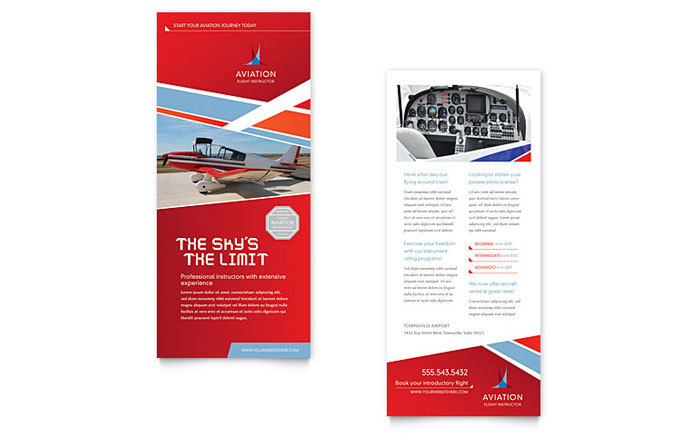 Aviation Flight Instructor Rack Card Template Design - InDesign, Illustrator, Word, Publisher, Pages, QuarkXPress, CorelDraw