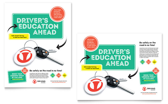 Driving School Poster Template Design - InDesign, Illustrator, Word, Publisher, Pages, QuarkXPress, CorelDraw