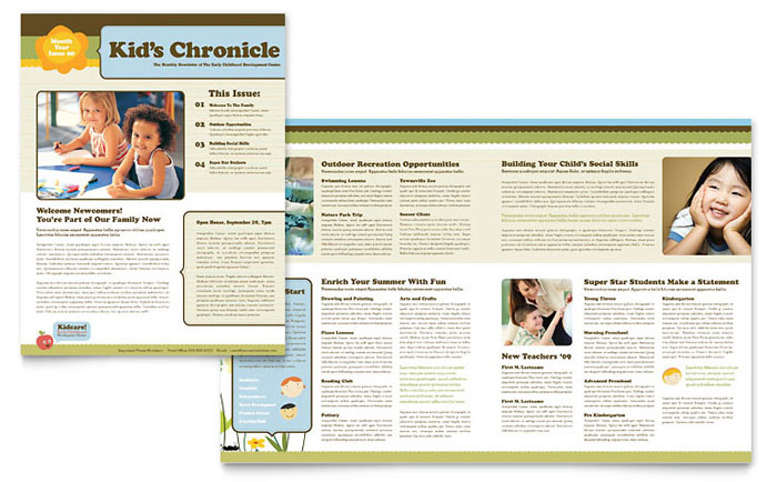 Child Development School Newsletter Template Design - InDesign, Illustrator, Word, Publisher, Pages, QuarkXPress, CorelDraw