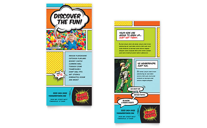 Kids Club Rack Card Template Design - InDesign, Illustrator, Word, Publisher, Pages, QuarkXPress, CorelDraw