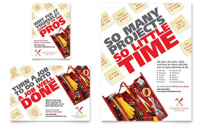 Handyman Services Flyer & Ad Template Design - InDesign, Illustrator, Word, Publisher, Pages, QuarkXPress, CorelDraw