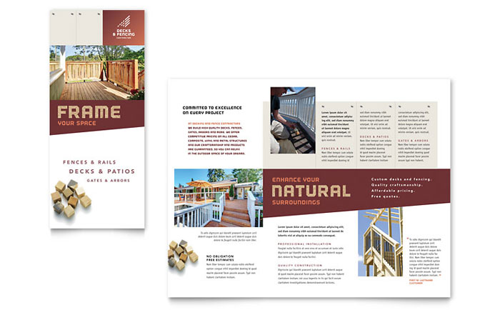 Decks & Fencing Brochure Template Design - InDesign, Illustrator, Word, Publisher, Pages, QuarkXPress, CorelDraw