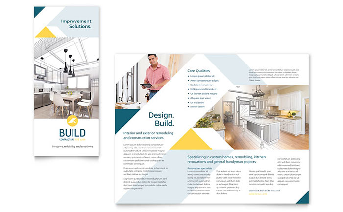 Contractor Brochure Template Design - InDesign, Illustrator, Word, Publisher, Pages, QuarkXPress, CorelDraw