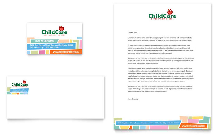 Preschool Kids & Day Care Business Card & Letterhead Template Design - InDesign, Illustrator, Word, Publisher, Pages, QuarkXPress, CorelDraw