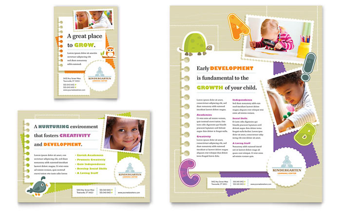 Kindergarten Flyer & Ad Template Design - InDesign, Illustrator, Word, Publisher, Pages, QuarkXPress, CorelDraw