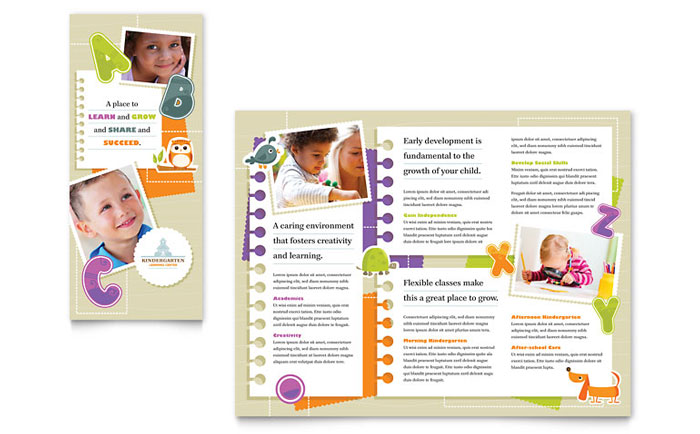 Kindergarten Tri Fold Brochure Template Design - InDesign, Illustrator, Word, Publisher, Pages, QuarkXPress, CorelDraw