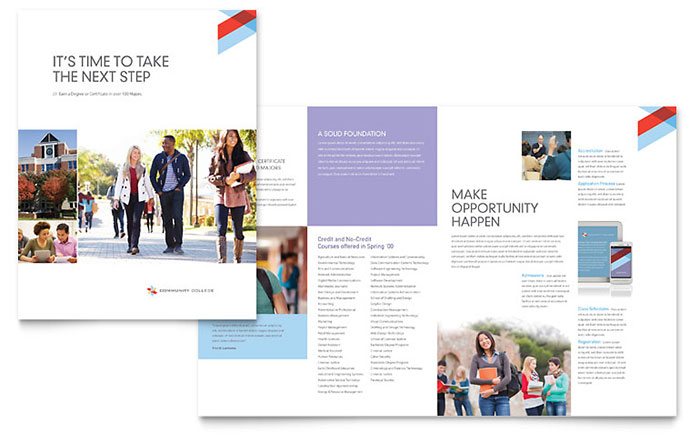 Community College Brochure Template Design - InDesign, Illustrator, Word, Publisher, Pages, QuarkXPress, CorelDraw