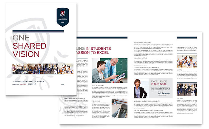 High School Brochure Template Design - InDesign, Illustrator, Word, Publisher, Pages, QuarkXPress, CorelDraw