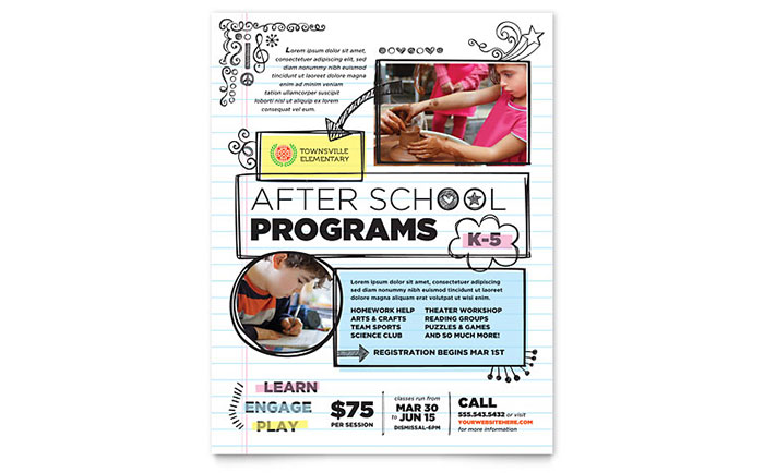 Elementary School Flyer Template Design - InDesign, Illustrator, Word, Publisher, Pages, QuarkXPress, CorelDraw