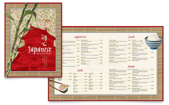 Japanese Restaurant Menu Template Design - InDesign, Illustrator, Word, Publisher, Pages, QuarkXPress, CorelDraw