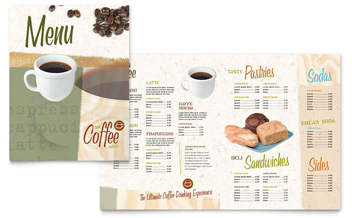 Coffee Shop Menu Template Design - InDesign, Illustrator, Word, Publisher, Pages, QuarkXPress, CorelDraw