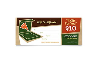 Pizza Pizzeria Restaurant Gift Certificate Template