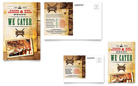 Steakhouse BBQ Restaurant Postcard Template Design