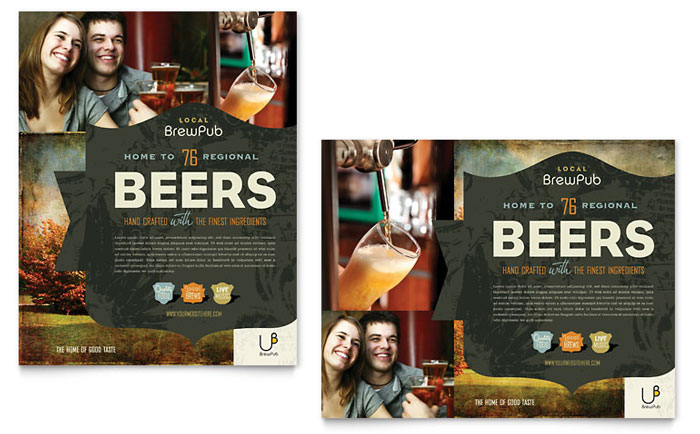 Brewery & Brew Pub Poster Template Design - InDesign, Illustrator, Word, Publisher, Pages, QuarkXPress, CorelDraw