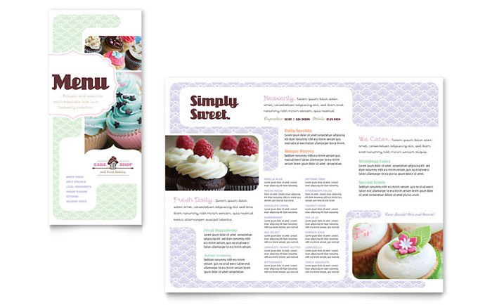 Bakery & Cupcake Shop Menu Template Design - InDesign, Illustrator, Word, Publisher, Pages, QuarkXPress, CorelDraw