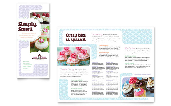 Bakery & Cupcake Shop Tri Fold Brochure Template Design - InDesign, Illustrator, Word, Publisher, Pages, QuarkXPress, CorelDraw