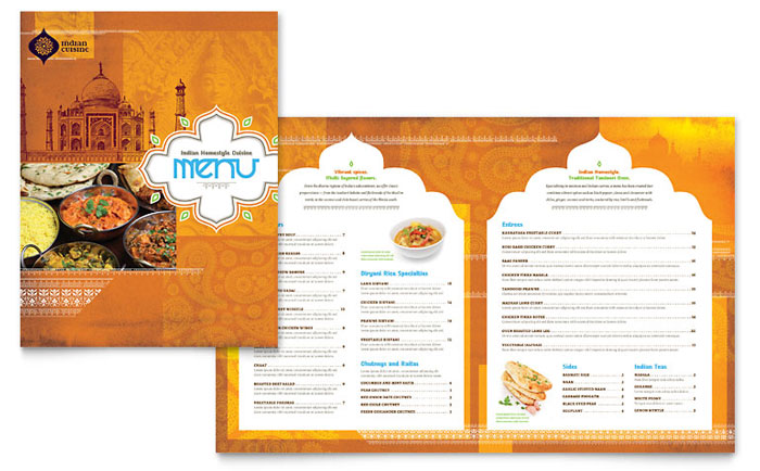 Indian Restaurant Menu Template Design - InDesign, Illustrator, Word, Publisher, Pages, QuarkXPress, CorelDraw