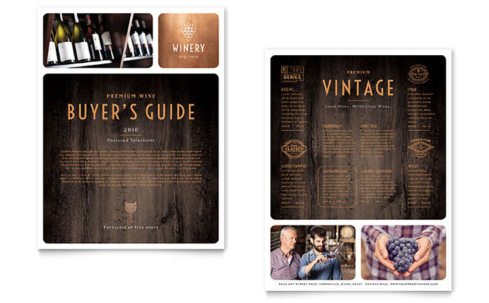 Winery Datasheet Template Design - InDesign, Illustrator, Word, Publisher, Pages, QuarkXPress, CorelDraw