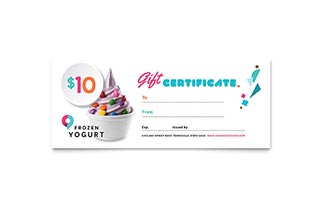 Frozen Yogurt Shop Gift Certificate Template