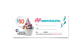 Frozen Yogurt Shop Gift Certificate Template Design