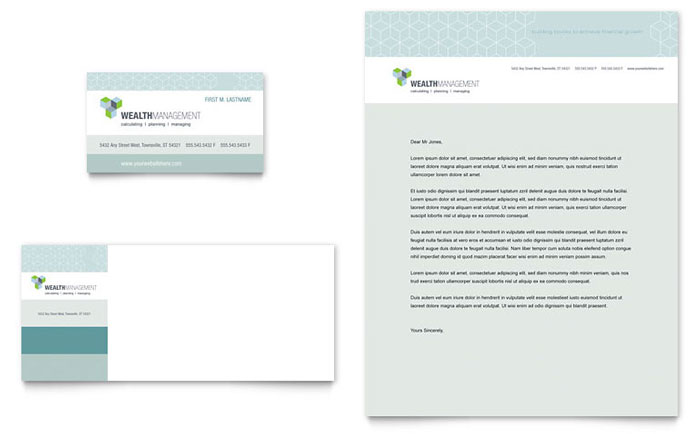 Wealth Management Services Business Card & Letterhead Template Design - InDesign, Illustrator, Word, Publisher, Pages, QuarkXPress, CorelDraw