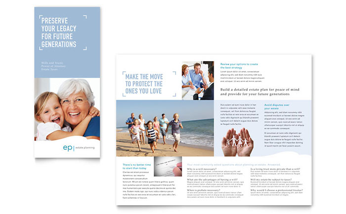 Estate Planning Tri Fold Brochure Template Design - InDesign, Illustrator, Word, Publisher, Pages, QuarkXPress, CorelDraw