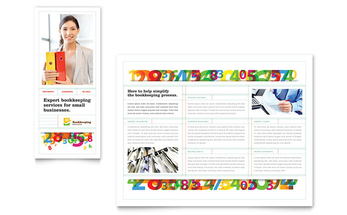 Bookkeeping Services Brochure Template Design - InDesign, Illustrator, Word, Publisher, Pages, QuarkXPress, CorelDraw