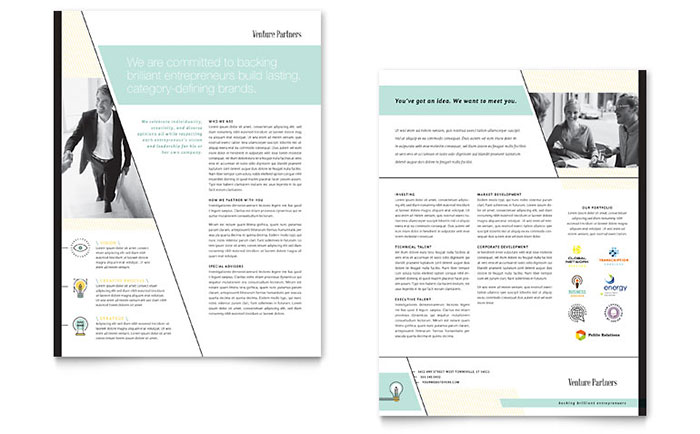 Venture Capital Firm Datasheet Template Design - InDesign, Illustrator, Word, Publisher, Pages, QuarkXPress, CorelDraw