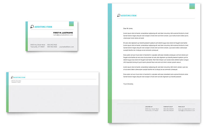 Auditing Firm Business Card & Letterhead Template Design - InDesign, Illustrator, Word, Publisher, Pages, QuarkXPress, CorelDraw