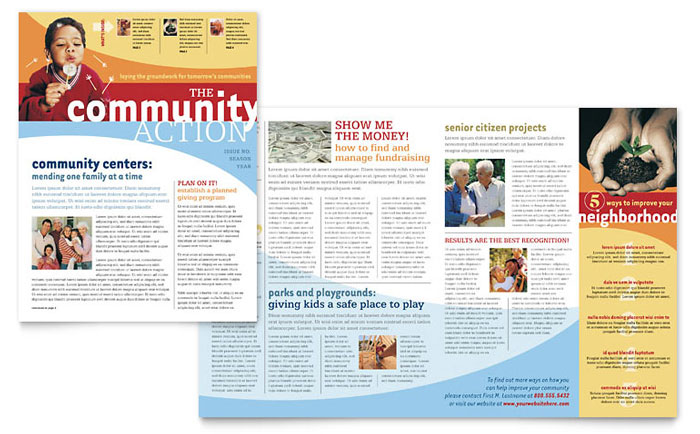 Community Non Profit Newsletter Template Design - InDesign, Illustrator, Word, Publisher, Pages, QuarkXPress, CorelDraw