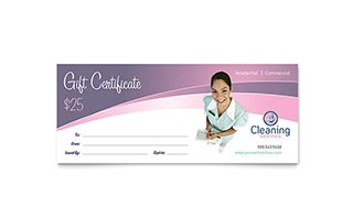 House Cleaning & Maid Services Gift Certificate Template