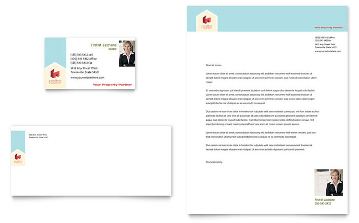 Home Real Estate Business Card & Letterhead Template Design - InDesign, Illustrator, Word, Publisher, Pages, QuarkXPress, CorelDraw