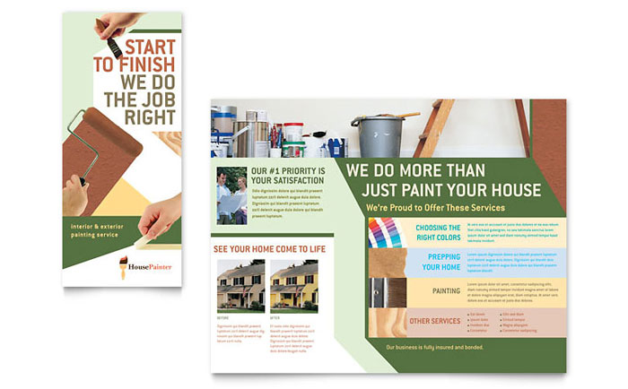 Painter & Painting Contractor Brochure Template Design - InDesign, Illustrator, Word, Publisher, Pages, QuarkXPress, CorelDraw