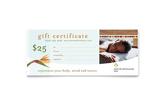 Health & Beauty Spa Gift Certificate Template