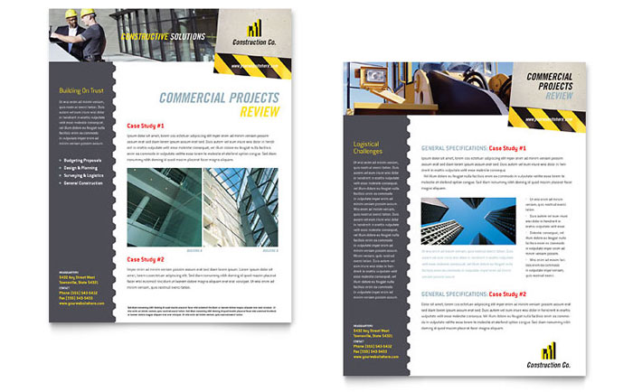 Industrial & Commercial Construction Datasheet Template Design - InDesign, Illustrator, Word, Publisher, Pages, QuarkXPress, CorelDraw