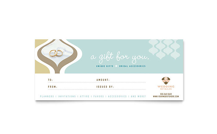 Wedding Store & Supplies Gift Certificate Template Design - InDesign, Illustrator, Word, Publisher, Pages, QuarkXPress, CorelDraw