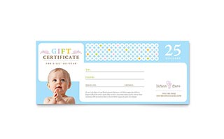 Infant Care & Babysitting Gift Certificate Template