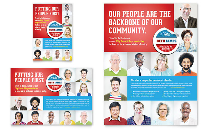 Political Candidate Flyer & Ad Template Design - InDesign, Illustrator, Word, Publisher, Pages, QuarkXPress, CorelDraw