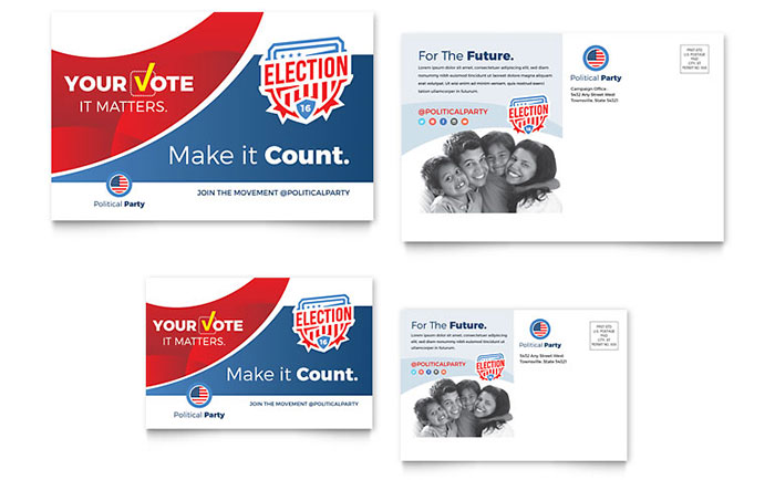 Election Postcard Template Design - InDesign, Illustrator, Word, Publisher, Pages, QuarkXPress, CorelDraw