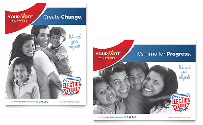 Election Poster Template Design - InDesign, Illustrator, Word, Publisher, Pages, QuarkXPress, CorelDraw