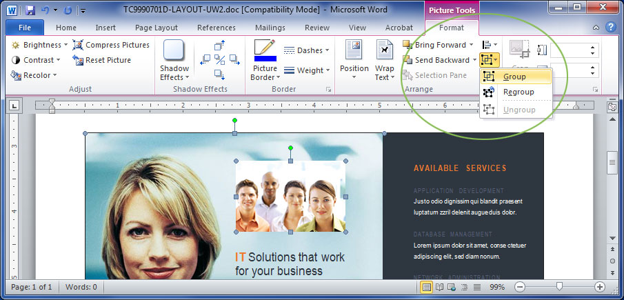 Group or Ungroup Objects in Word