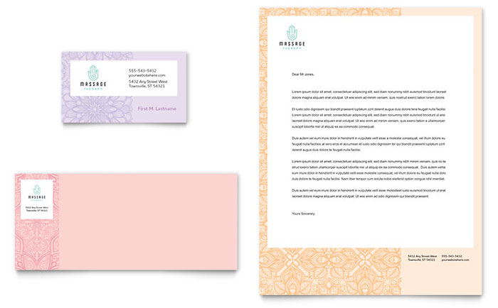 Massage Business Card & Letterhead Template Design - InDesign, Illustrator, Word, Publisher, Pages, QuarkXPress, CorelDraw