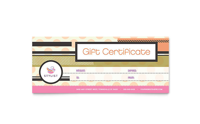 Hairstylist Gift Certificate Template Design - InDesign, Illustrator, Word, Publisher, Pages, QuarkXPress, CorelDraw