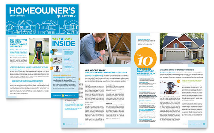 Home Inspection & Inspector Newsletter Template Design - InDesign, Illustrator, Word, Publisher, Pages, QuarkXPress, CorelDraw