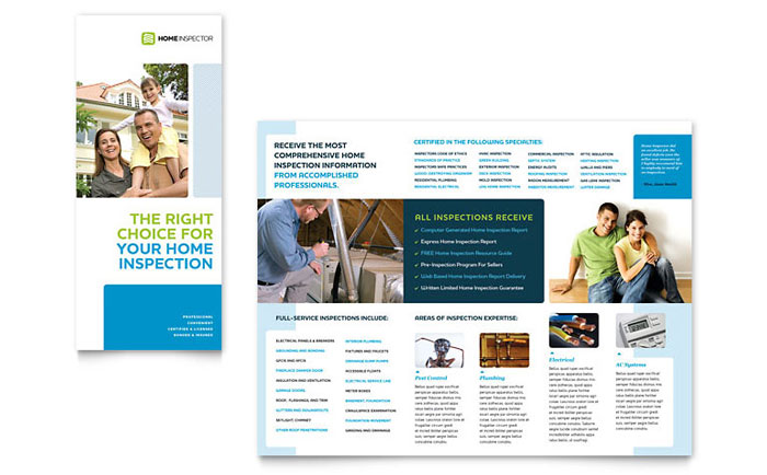 Home Inspection & Inspector Tri Fold Brochure Template Design - InDesign, Illustrator, Word, Publisher, Pages, QuarkXPress, CorelDraw