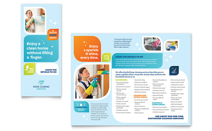 Cleaning Services Brochure Template Design - InDesign, Illustrator, Word, Publisher, Pages, QuarkXPress, CorelDraw