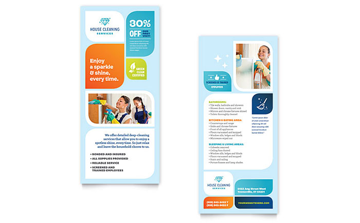 Cleaning Services Rack Card Template Design - InDesign, Illustrator, Word, Publisher, Pages, QuarkXPress, CorelDraw